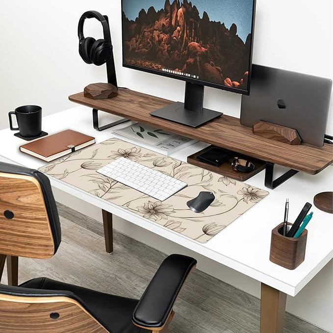 XXL Mouse Pad,Minimalist Flowers Large Gaming Mouse Pad,Abstract line Floral Desk Mat for Desktop,Extended Big Computer Keyboard Desk Pad with Non-Slip Base and Stitched Edges 35.4"x15.7"