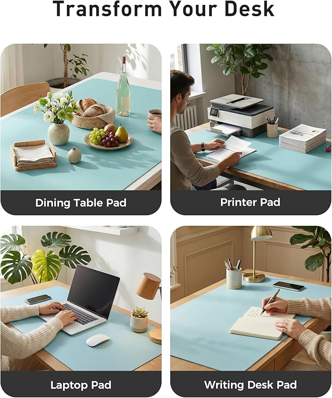 Aothia Faux Leather Desk Mat - Large Mouse Pad, Non-Slip PU Leather Blotter, Waterproof Writing Surface for Office and Home (Blue Topaz, 40" x 24")
