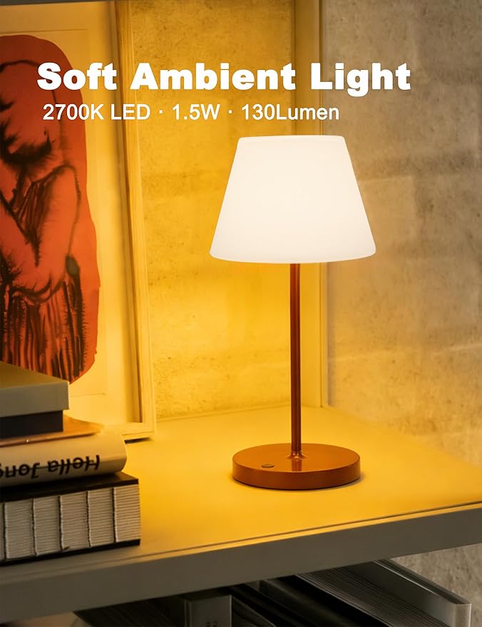 Mini LED Cordless Table Lamp Rechargeable, 3000mAh Battery Operated Shower Lamp Waterproof, Touch Dimmable 2700K Night Light for Patio Camping Dining Outdoor (Mini Wood)