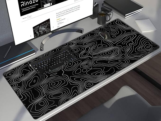 Extra Large Gaming Mouse Pad with Black Topographic, XXL Mousepad, Big Mouse Mat Desk Pad, Non Slip Keyboard Pad for Gaming Computer Laptop PC Office Desk Accessories