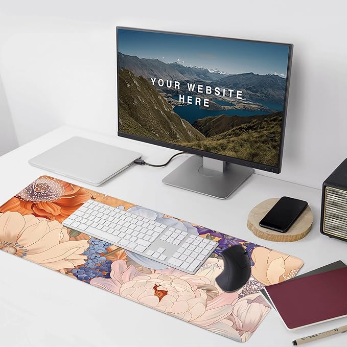 Desk Mat, Aesthetic Dark Flowers XXL 35.4"x15.7"Large Gaming Mouse Pad, 3mm Thick Gaming Keyboard Pad,Desk Pad Non-Slip Rubber Base with Stitched Edges for Office Game Home Decor