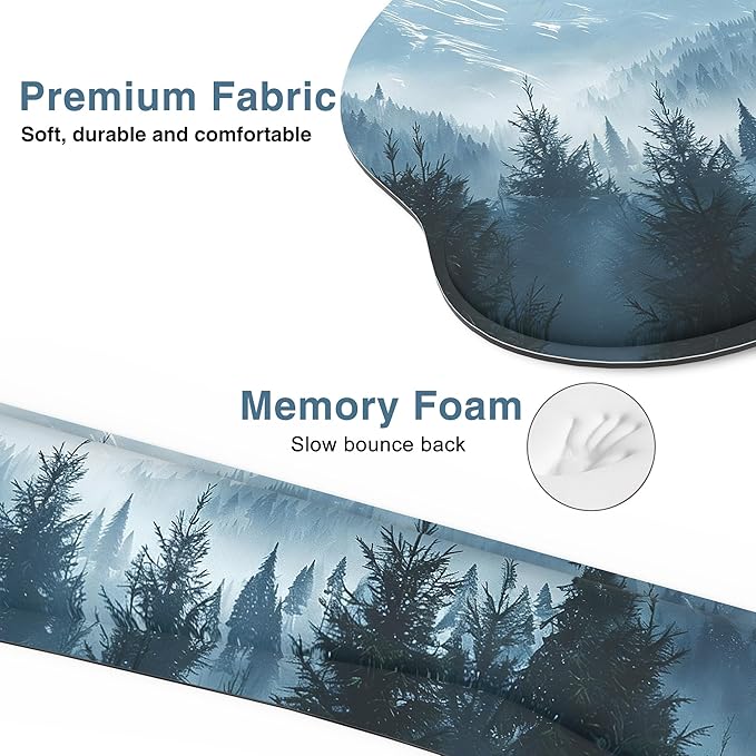 Ergonomic Mouse Pad with Wrist Rest and Keyboard Wrist Rest, Mousepad and Wrist Rest for Computer Keyboard, Non-Slip Rubber Base, Mouse Pad with Wrist Support for Gaming, Cloud Forest