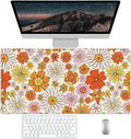 Orange Daisy Desk Protector, Stitched Edges Flower Mouse Mat, Large Office Mat, Non-Slip Blotter, Laptop Desk Pad, Floral Writing Pad for Office and Home (31.5" x 15.7")