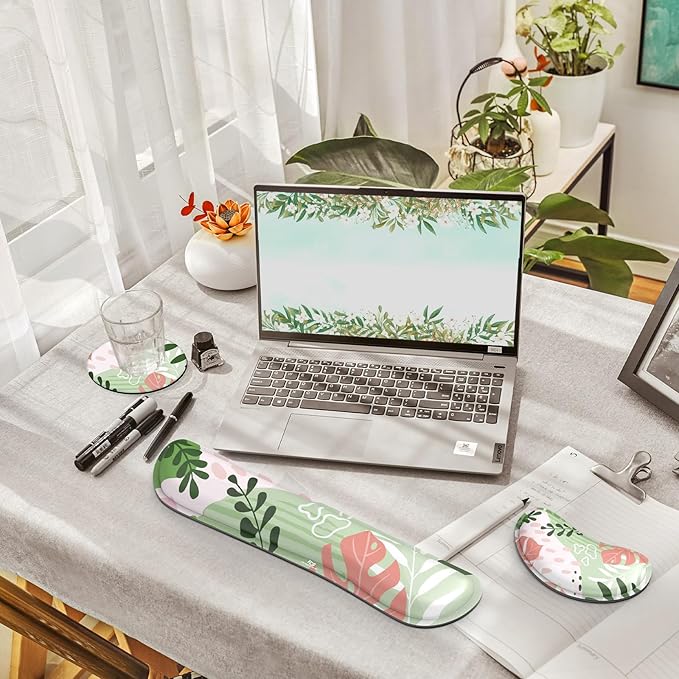 Gimars Enlarge Silky and Superfine Fabric Gel Memory Foam Keyboard Wrist Rest Set, Ergonomic Keyboard Mouse Wrist Support for Typing, Comfort for Office, Gaming, Computer-Morandi Pink