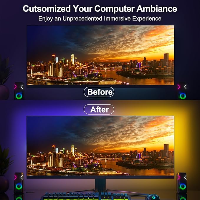Monitor Backlight for Win PC - Gaming Light Strip with Upgraded Software (Required), 6.5ft LED Strip Sync to 19-32 Inch Screen, Enhanced Color Matching & Immersive Lighting for Games/Movies/Music