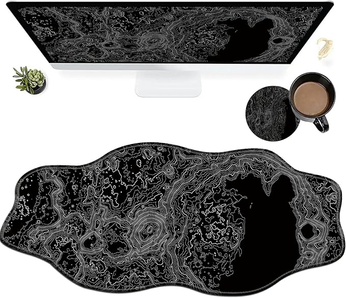 Lunar Surface Large Gaming Mouse Pad Plus a Coaster, 35.4 x 15.7 inches Desk Mat Extended XXL Mousepad with Stitched Edge Non-Slip Rubber, Desk Pad Computer Mouse Mat for Home Office