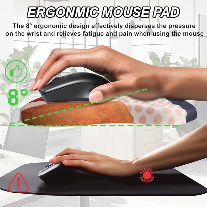 Ergonomic Mouse Pad Wrist Support and Keyboard Wrist Rest, Computer Carpal Tunnel Mouse Pads for Desk with Coaster Set, Memory Foam Mousepad with Non-Slip PU Base for Home Office (Coffee)