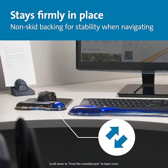 Kensington Duo Gel Mouse Pad with Wrist Rest,Ergonomic Wrist Support,Comfortable Non-Skid Gel Pad for Computer,Laptop,Office & Home 9.6" x 7.6",Blue K62401AM,(Pack of 4)