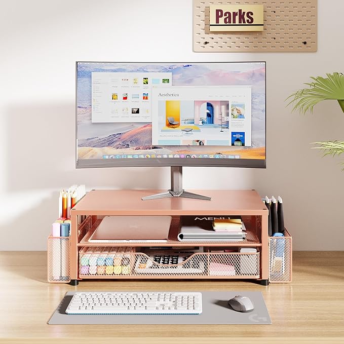 OPNICE 2-Tier Monitor Stand Riser – Rose Gold