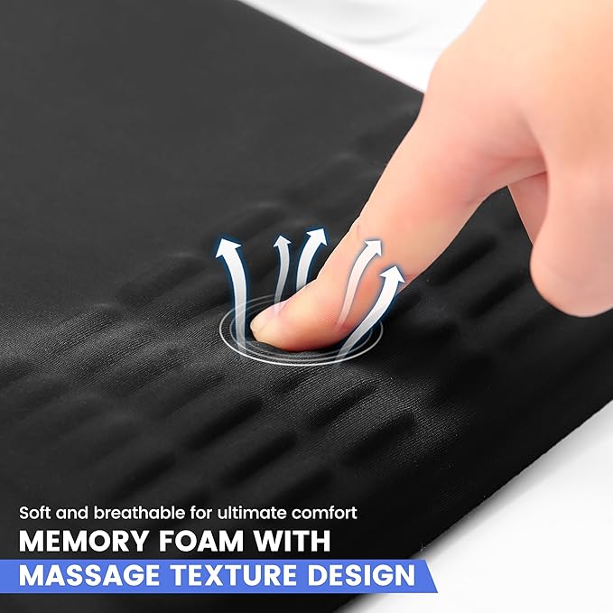 MEKASS Ergonomic Mouse Pad with Wrist Support, Wrist Rest Mousepad for Carpal Tunnel, Memory Foam with Massage Design, Non-Slip PU Base for Office and Home (Classic Black)