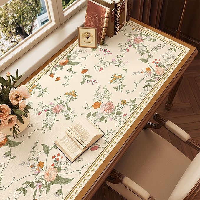 Desk Pad, ZAXOXAZ PU Leather Desk Pad Protector, 31.5" x 15.7" XXL Large Extended Flowers Mouse Pad, Big Desk Mat Floral Desk Blotter, Waterproof Desk Writing Pad for Office and Home