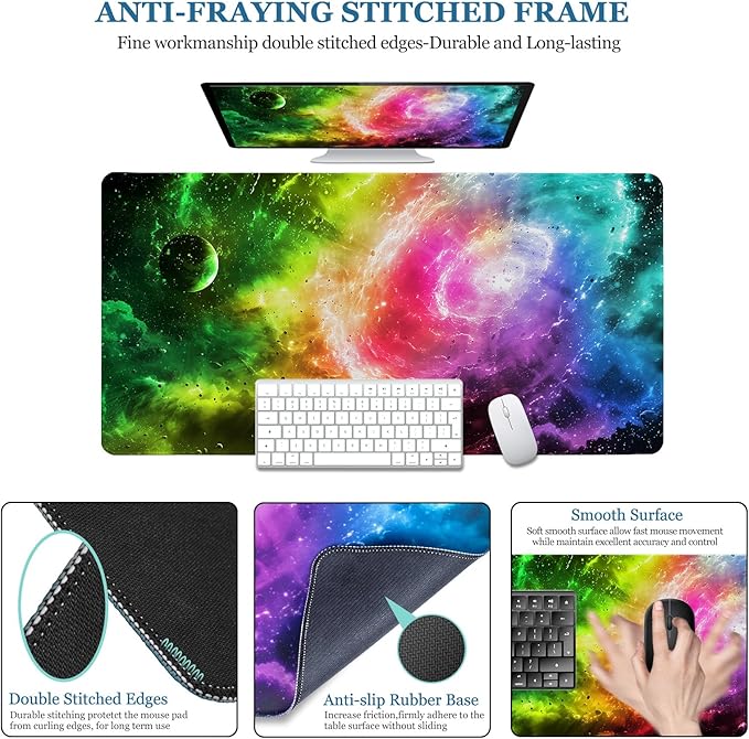 Desk Pad, Desk Matt for Desktop, Extended XXL Large Gaming Mouse Pad for Desk, Anti-Slip Keyboard Mouse Mat with Stitched Edges, Keyboard Mouse Mat for Computer, Work, Office, Gaming, Aurora