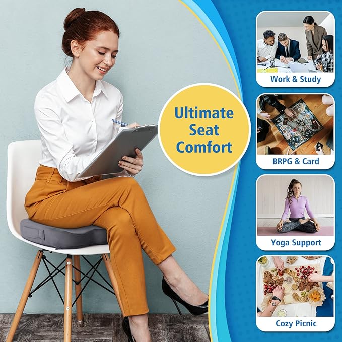 CloudBliss Gel Seat Cushion - Cooling Gel Enhanced, Memory Foam, Ergonomic Seat Cushion for Long Sitting for Office, Game, Car, Airplane (X-Large, Grey)