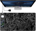 TopMade Mouse Pad with 15W Fast Wireless Charging, 31.5"x15.75" XXL Large Gaming Waterproof Desk Pad, Computer Desk Mat, Black Topographic Map #3 (Includes 20W PD Power Adapter & 6.56ft Woven Cable)