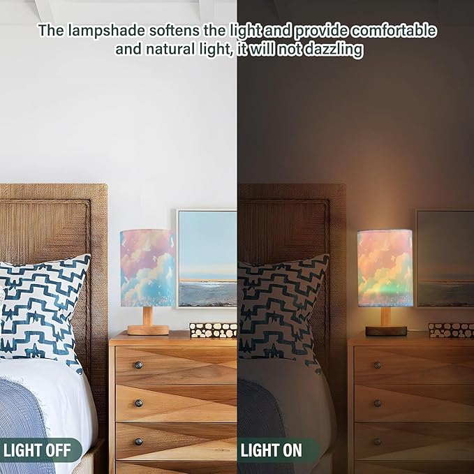 Dreamy Sky-Cloud LED Table Lamp, Bedside Lamp with Linen Lampshade, Flicker-Free Eye Care USB Plug in Nightstand Lamp, for Bedroom and Office