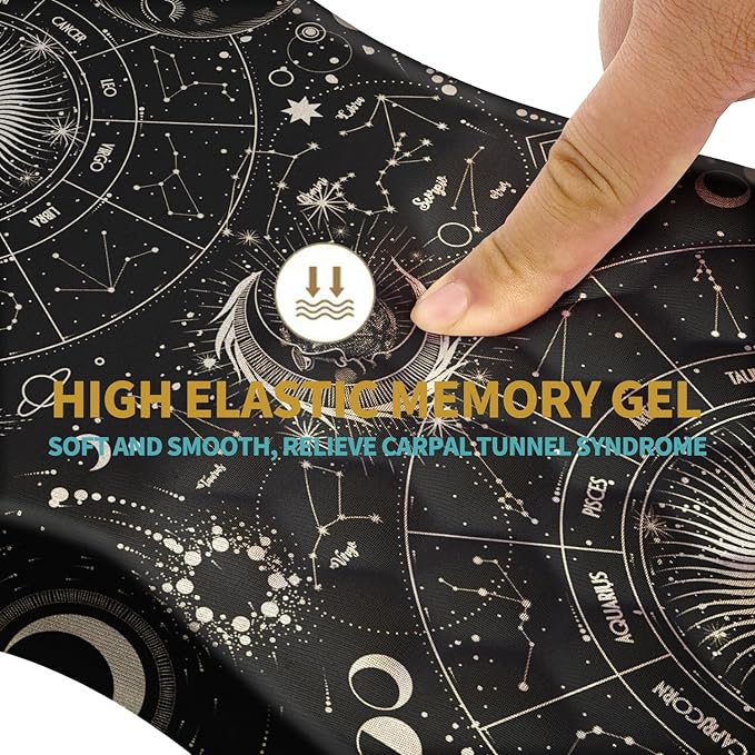 Hokafenle Ergonomic Mouse Pad Wrist Support with Massage Design, Wrist Rest Mousepad with Memory Foam&Non-Slip PU Base,Mouse Pads for Wireless Mouse (12x8 inch,Tarot Constellation)