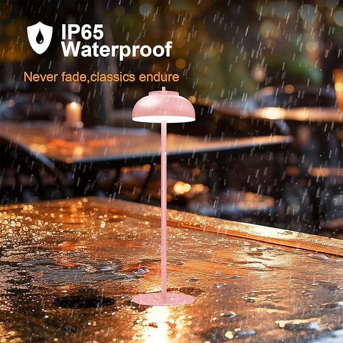 Pink Table Lamp Set of 2 Rechargeable,Table Lights Battery Operated-IP65 Waterproof-for Outdoor Patio/Restaurants/Home/Dinner/Table Lighting-Touch Control & Dimmable