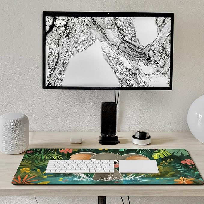 Large Ergonomic Gaming Mouse Pad Playful Baby Elephant - Fun Safari Animal Theme with Non-Slip Base Water-Resistant Surface and Stitched Edges 40x90cm