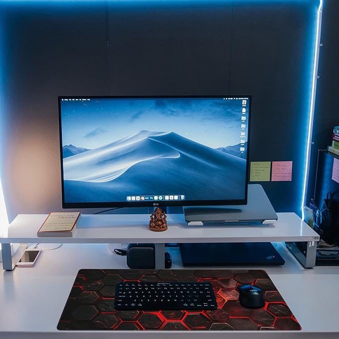 Large Gaming Mouse Pad for Desk,Red Honeycomb Science Technology Desk Mat,Honeycomb Hexagon Desk Pad,Extended Big Computer Keyboard Mouse Pad with Non-Slip Base Stitched Edges 31.5"x11.8"