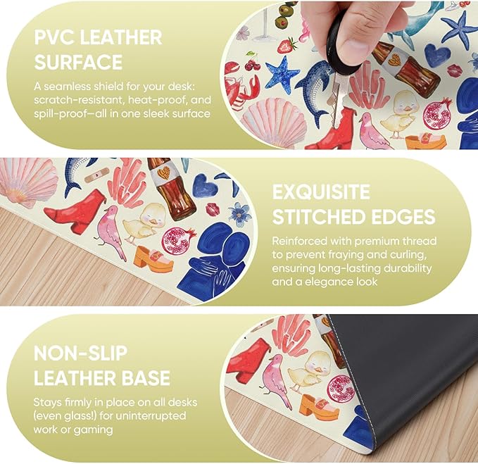 Desk Mat, Leather Desk Pad Blotter Protector, XXL Large Mouse Pad,Computer Laptop Mouse Pads for Desktop,Waterproof Writing Anti-Slip Mousepad for Office and Home I Cream Trendy Stickers