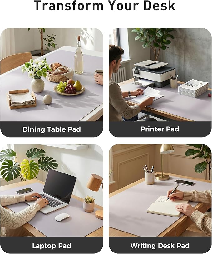 Aothia Faux Leather Desk Mat - Large Mouse Pad, Non-Slip PU Leather Blotter, Waterproof Writing Surface for Office and Home (Smoky Lavender, 42" x 17")