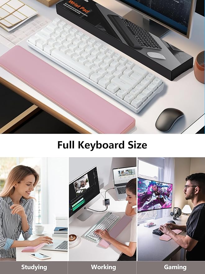 TopMade Keyboard Wrist Rest, Cooling Gel & Upgrade Soft Memory Foam Design Wrist Support for Keyboard, Full-Size Keyboard Hand Rest Pad, Ergonomic Palm Rest for for Long Hours of Work, Gaming, Pink