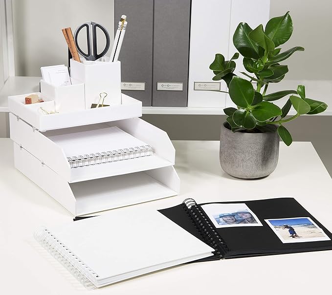 Bigso Box of Sweden Hakan Letter Trays - Stackable Paper Tray Organizer with Stable Rubber Feet for A4 or Letter Size Documents - 9.1 in x 12.2 in x 2.4 in - Pack of 2 - White