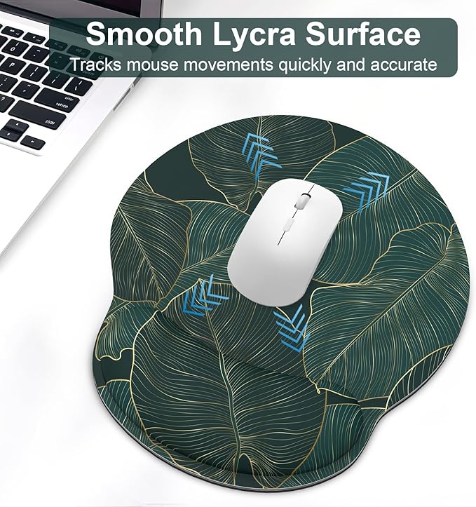 Ergonomic Mouse Pad with Wrist Rest and Keyboard Wrist Rest, Mousepad and Wrist Rest for Computer Keyboard, Non-Slip Base, Mouse Pad Wrist Support for Gaming, Office, Green Palm Leaf
