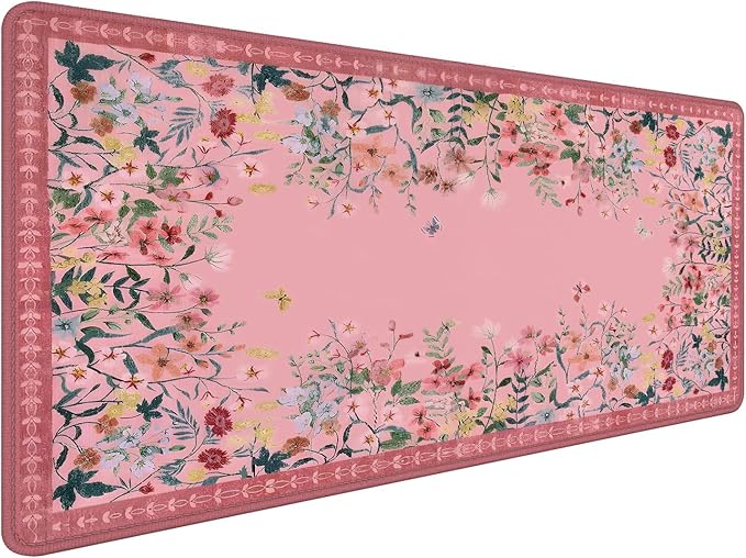 Vibrant Pink Flower Floral Large Mouse Pad 31.5x15.7inch, Aesthetic Wildflower Butterfly Botanical Big Extended Desk Mat Mousepad XL Gaming Keyboard Mat for Home Office Accessories