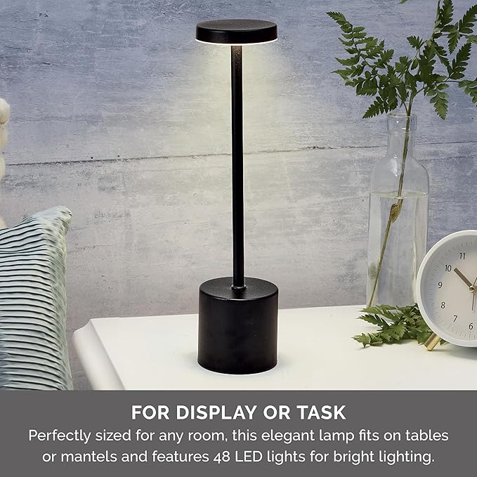 Elements 13-Inch Rechargeable LED Desk Lamp - Metal Touch Control Table Lamp with 3 Light Colors, Stepless Dimming, 1200mAh Battery, USB-C Charging for Home Office, Bedroom, Living Room