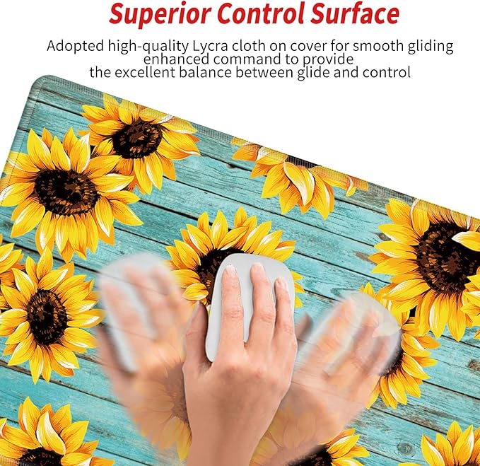 Gaming Mouse Pad Large Mousepad Sunflower Desk Mat XXL Big Desk Pad Rubber Base Computer Pad with Stitched Edges Mouse Mat for Work Game Home Office