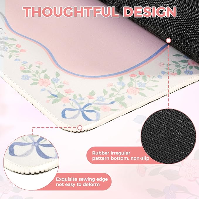 iCasso Pink Desk Mat,Cute Desk Pad for Keyboard and Mouse,Anti-Slip Large Gaming Mousepad XXL,Soft Lycra Surface Computer Mat Women,Girly Keyboard Pad for Home Office