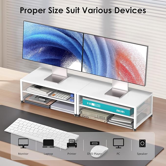 2-Tier Computer Monitor Stand Riser, Desk Organizer for Monitor, Printer & Laptop Stand, Desktop Workspace Organizers for Office Supplies(White)