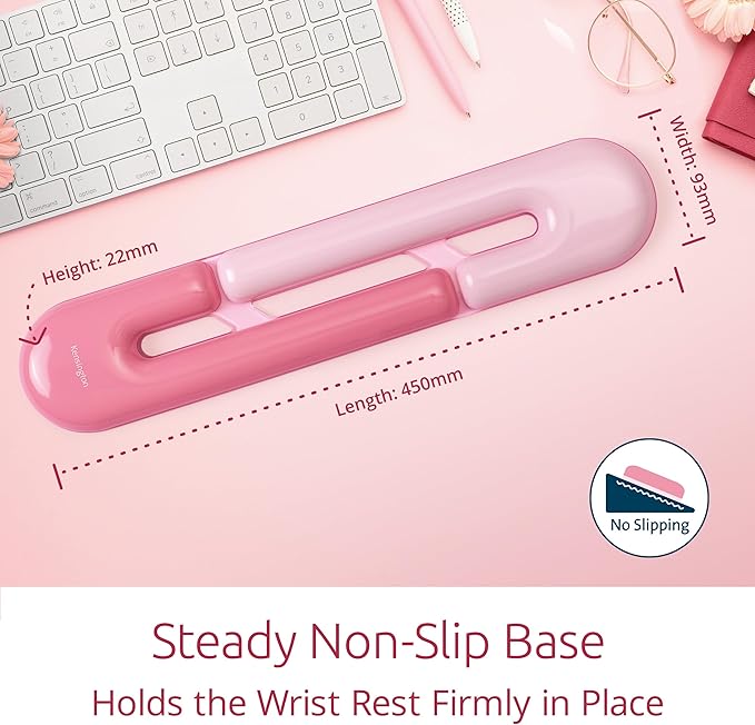 Kensington Duo Gel Loop Wrist Rest for Keyboard, Wrist Pad for Full Size Keyboard, Ergonomic Wrist Pad, Non-Skid Computer Pad with Wrist Support, Pink K62679WW, 17.7" x 3.7"x 0.9”