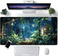 Plant Desk Mat Green Big Mouse Pad Large Gaming Mousepad Extended Keyboard Pad City View Aesthetic Desk Pad XXL Mouse Mat 31.5''X15.7'' Office Decor Cute Desk Accessories for Women