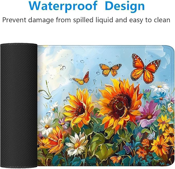 Sunflowers Butterfly Desk Mat Summer Flower Garden Mousepad XL Large Gaming Mouse Pad Laptop Keyboard Mat Desk Pad 31.5"x11.8" Office Home Decor for Women Girl