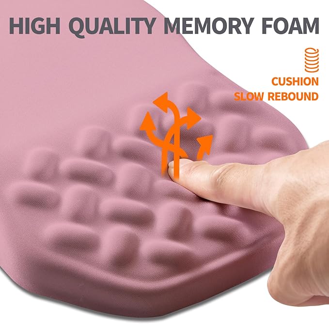 Ergonomic Slope Mouse Pad Wrist Support, Wrist Rest Mousepad for Carpal Tunnel with Massage Bulge and Slow Rebound Memory Foam (12x8 inch, Dark Pink)