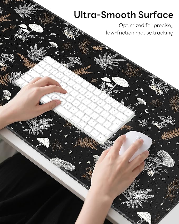 XL Gaming Mouse Pad, 31.5x15.7'' Large Desk Mat with Anti-Slip Rubber Base & Stitched Edges for Gaming, Office, Home, Black Art