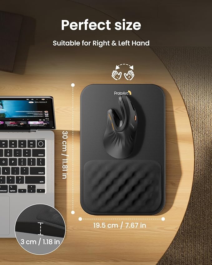 ProtoArc Ergonomic Mouse Pad with Wrist Rest, MP50 Mousepad with Massage Design, Soft Memory Foam and Non-Slip PU Base for Desk, Home, Office, 12x8 Inches, Black