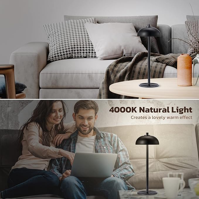 Cordless Table Lamp Rechargeable - 5000mAh Battery Powered Table Light, 3 Color Stepless Dimmable LED Table Lamp with Memory Function for Indoor, Outdoor, Dinner, Home, Restaurant.(Black)