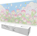 Extended Large Gaming Mouse Pads Mat 35.4"x15.7"x0.12"(3mm Thick), Oversized Office Desk Mat with Stitched Edges (Cute Tulips)