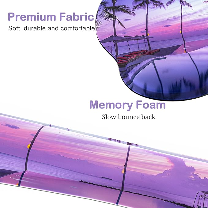 Ergonomic Mouse Pad with Wrist Rest and Keyboard Wrist Rest, Mousepad and Keyboard Pad, Non-Slip Rubber Base, Mouse Pad Wrist Support for Gaming, Computer, Office, Home, Purple Beach