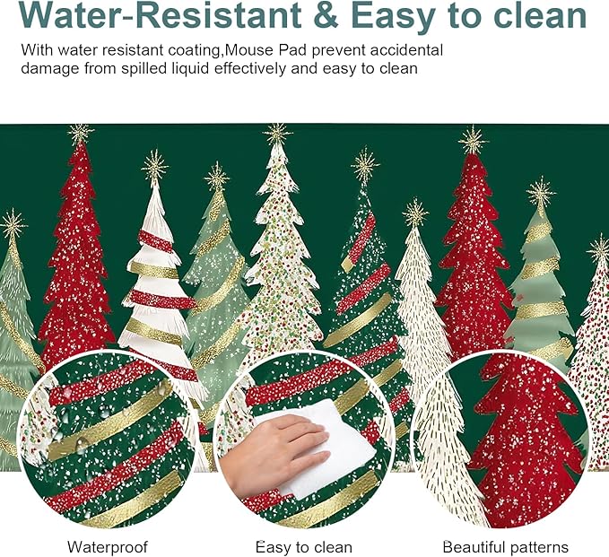 Christmas Tree - Green Extended Gaming Mouse Pad 1.5x11.8inches Large Desk Mat Anti-Slip Rubber Base & Durable Stitched Edges for Gamers Smooth Mouse Writing Surface for Desk Office/Home