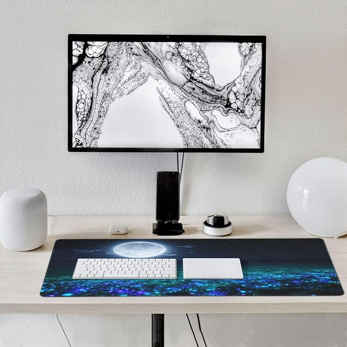 Gaming Mouse Pad,Large Mouse Pads for Desk,Non-Slip Rubber Base Extended Mousepad,XXL Keyboard Mouse Mat,Stitched Edges Computer Keyboard Desk Pad,35.4x15.8inch,Moon Ocean