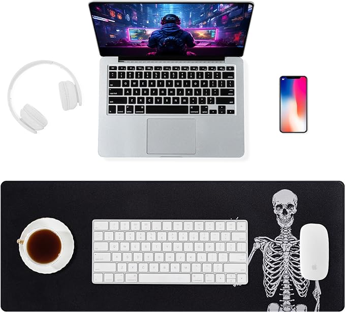 ALOANES Waterproof Mouse Pad with Durable Stitched Edge, XXXL Gaming Keyboard Pad, Non-Slip Rubber Base, Extended Desk pad for Gamer, Office & Home, Right Skeleton Mousepad 35.4''x 15.7''x 0.12''