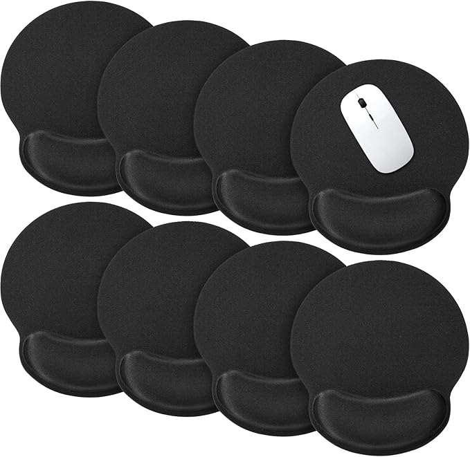 Yunsailing 8 Pack Ergonomic Mouse Pad with Wrist Rest Support Gel Memory Foam Mousepad Comfortable Computer Pad for Wrist Support (Black)