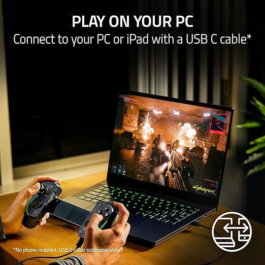 Razer Kishi Ultra Gaming Controller for Android, iPhone 15 & 16 Series, iPad Mini A17 Pro & 6 (USB C): Pro Controls - Ergonomic Grip - Stream PC, Xbox, PS5 Games on Mobile, Phone, Tablet - Chroma RGB