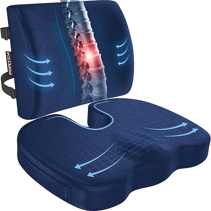 FORTEM Seat Cushion, Office Chair Cushion, Lumbar Support Pillow for Office Chair, Memory Foam Ergonomic Coccyx & Lumbar Support, Car Sitting Pad, Washable Non-Slip