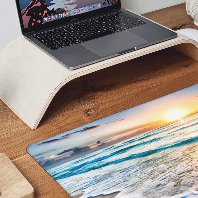 Gaming Mouse Pad,Large Mouse Pads for Desk,Non-Slip Rubber Base Extended Mousepad,XXL Keyboard Mouse Mat,Stitched Edges Computer Keyboard Desk Pad,35.4x15.8inch,Beautiful Sunrise Beach
