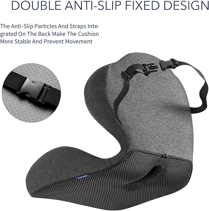 Seat Cushion for Car Truck Driver, Memory Foam Seat Cushion with Adjustable Strap,Ergonomic Lumbar/Back Support & Sciatica Relief for Long Drives, Orthopedic Cushion for Office Chair, Car, Semi Truck